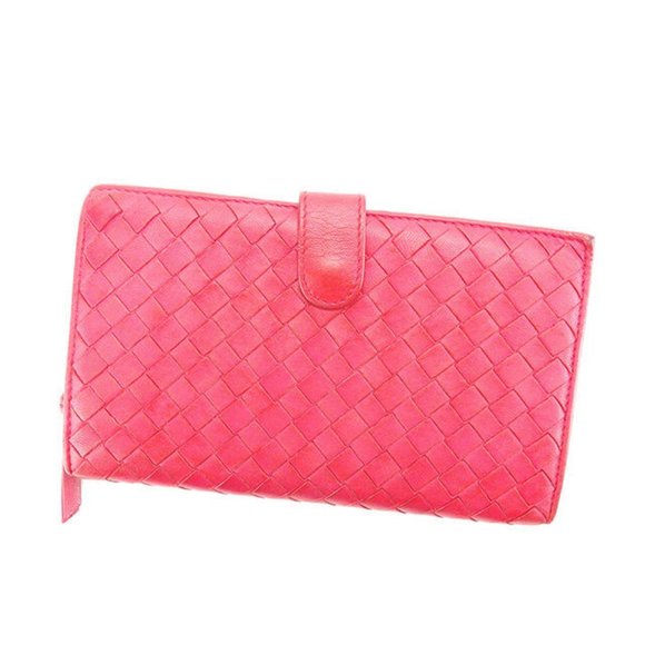 Bottega Veneta Handbags - Bottega Veneta Wallet Purse Intrecciato Pink Gold Woman Authentic Used